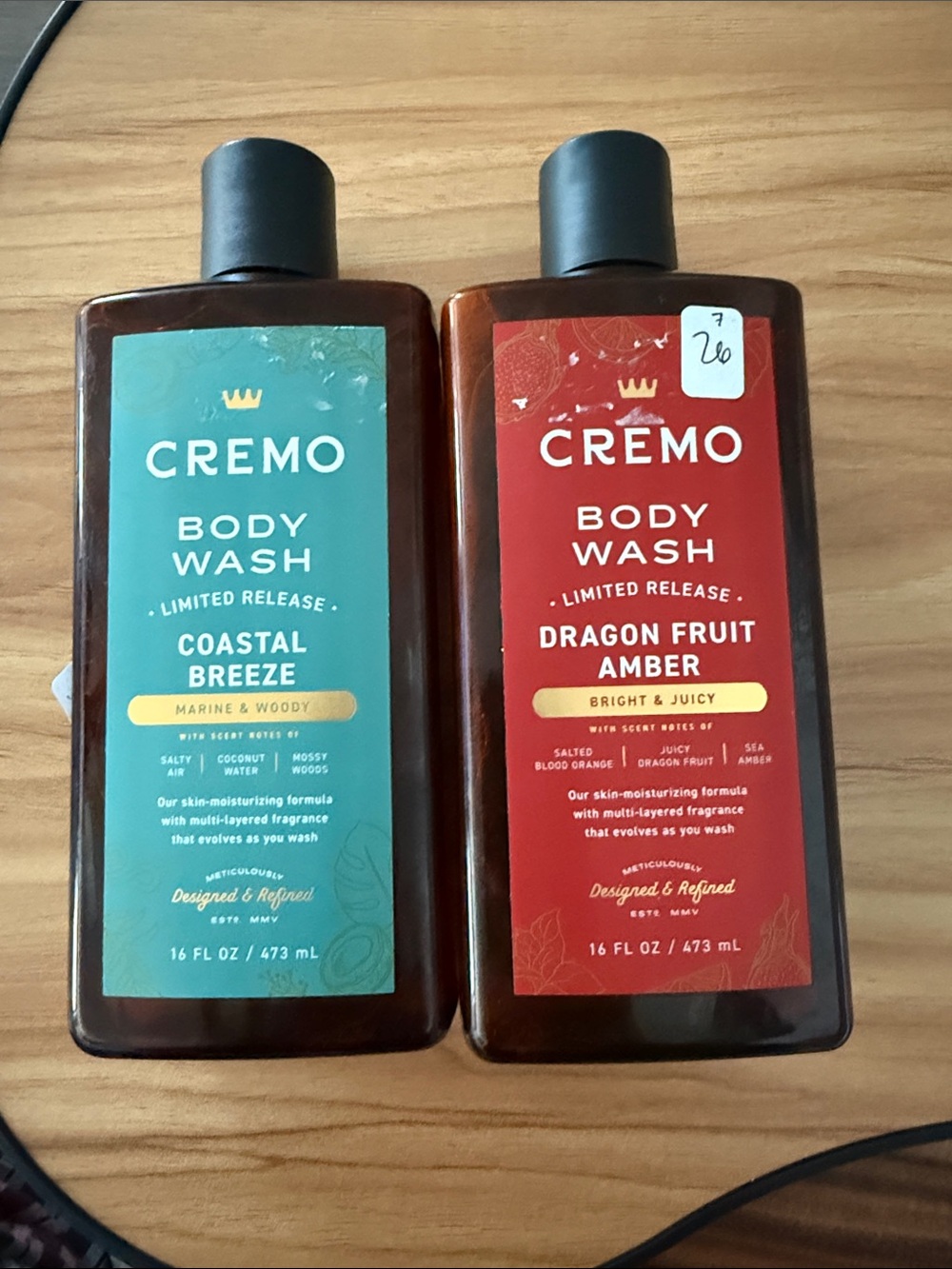 Cremo Body Wash Duo — Coastal Breeze (Teal) & Dragon Fruit Amber (Red)
